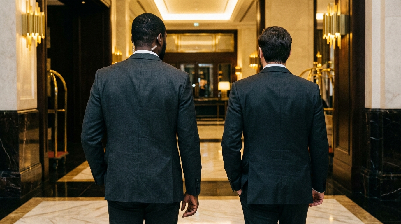 Agent de protection rapprochée assurant la sécurité d'un client